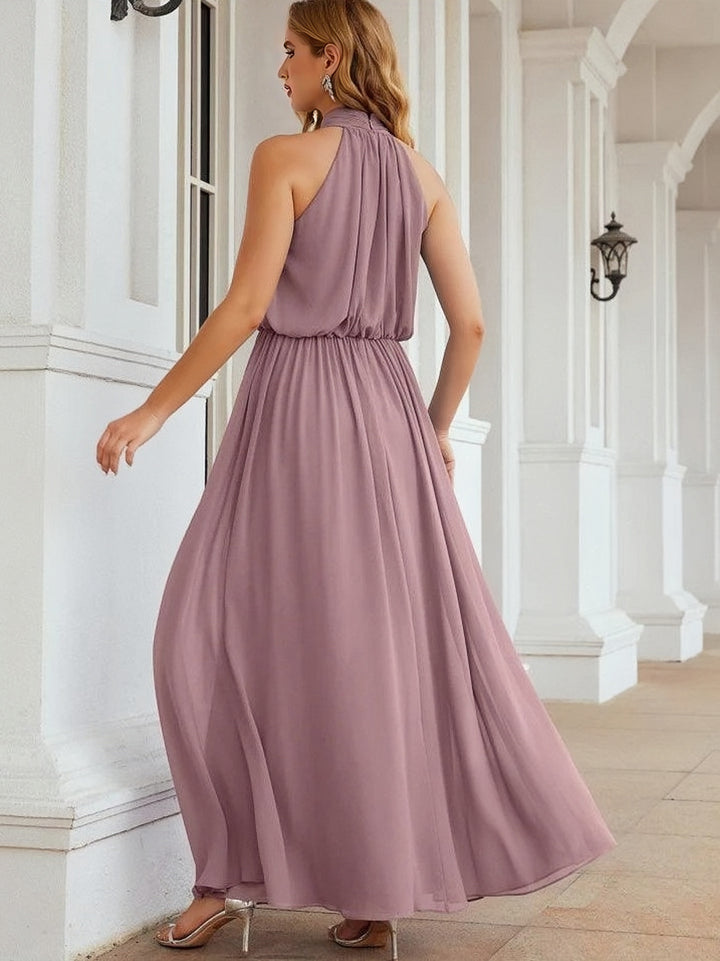 Lumidress Sleeveless High Neck Chiffon Long Evening Dress