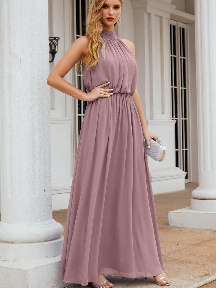 Lumidress Sleeveless High Neck Chiffon Long Evening Dress