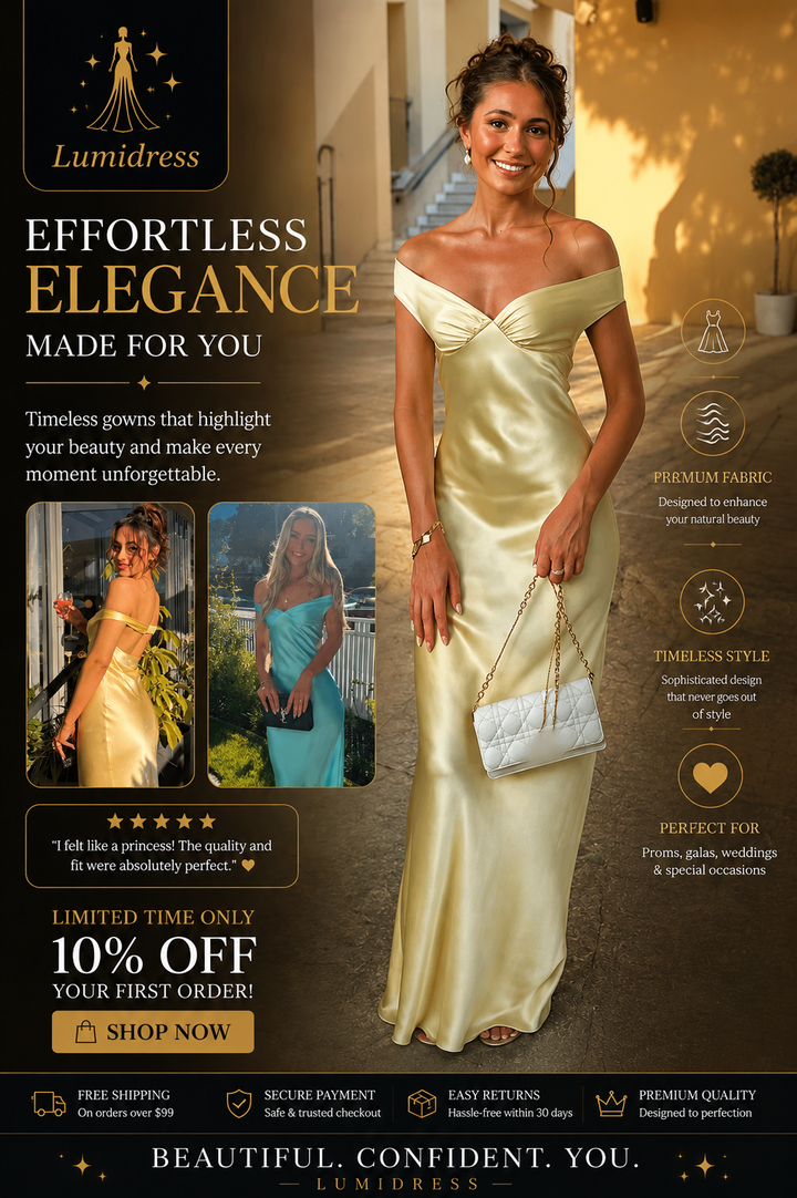 Lumidress Elegant Off-the-Shoulder Yellow Mermaid Long Party Dress