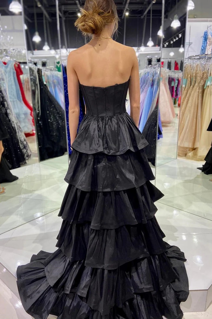 Lumidress Magenta Ruffle Tiered Sweetheart High-Low Prom Gown