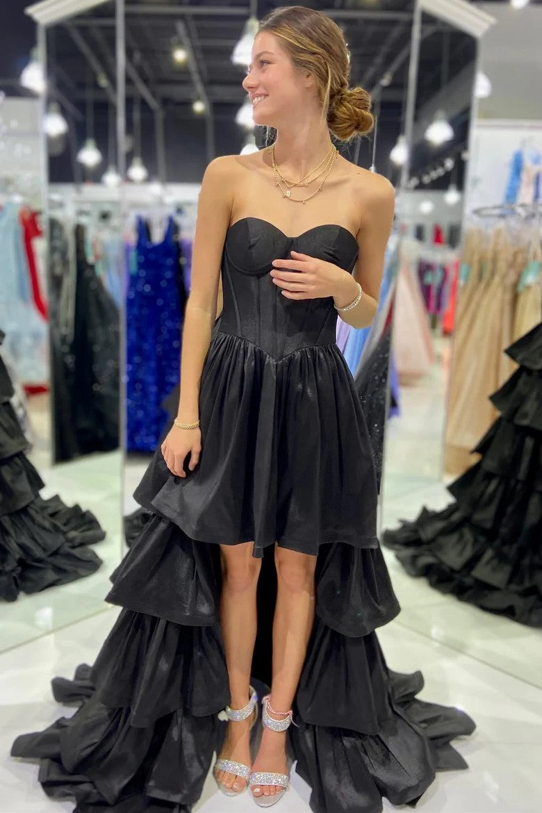 Lumidress Magenta Ruffle Tiered Sweetheart High-Low Prom Gown