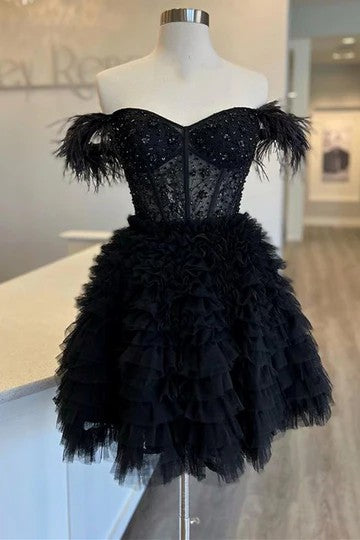 Lumidress Red Feather Sweetheart Tiered A-Line Mini Party Dress