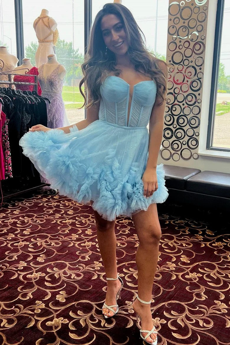 Lumidress Romantic Tulle Ruffled A-Line Short Dress with Spaghetti Straps