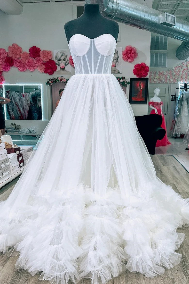 Lumidress Glamorous Periwinkle Strapless Tulle Ball Gown with Ruffled Hem