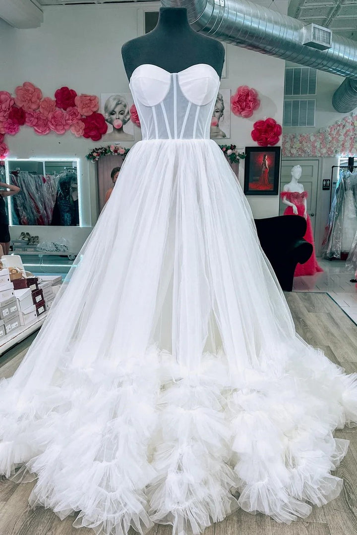 Lumidress Glamorous Periwinkle Strapless Tulle Ball Gown with Ruffled Hem