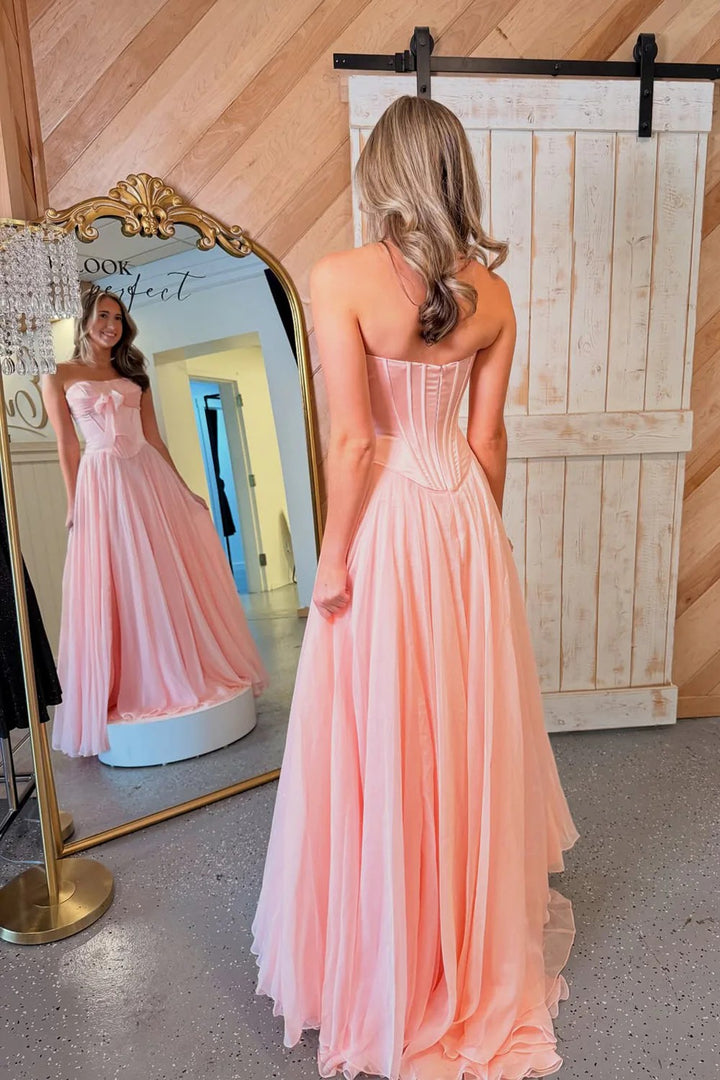 Lumidress Blush Pink Chiffon A-Line Strapless Prom Dress