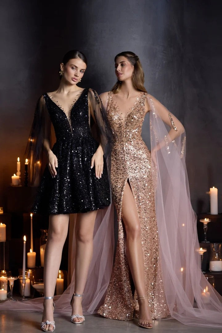 Lumidress Gorgeous Sequin V-Neck A-Line Formal Banquet Prom Dress