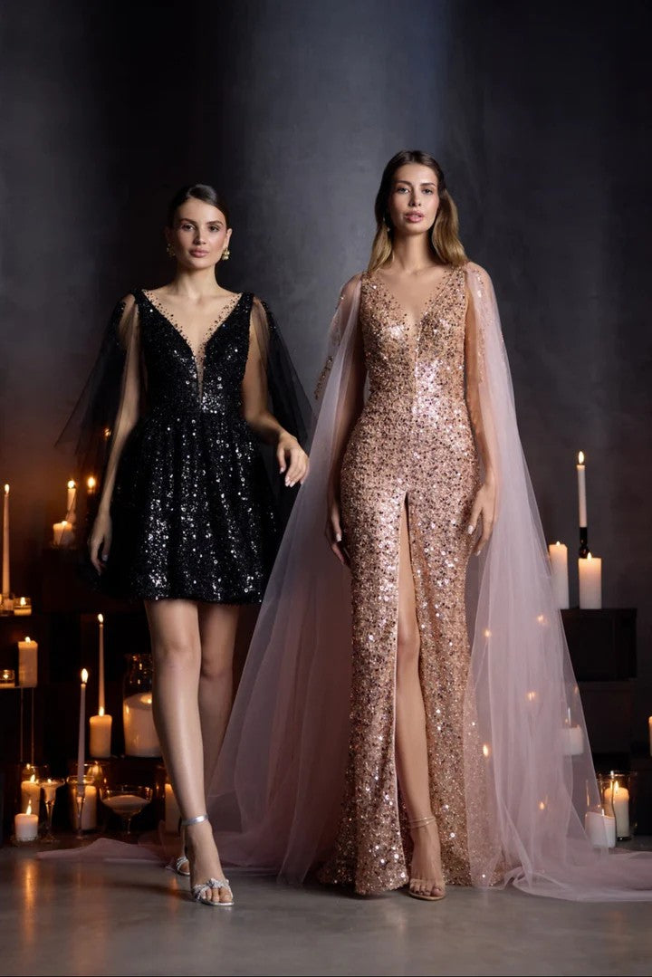 Lumidress Gorgeous Sequin V-Neck A-Line Formal Banquet Prom Dress