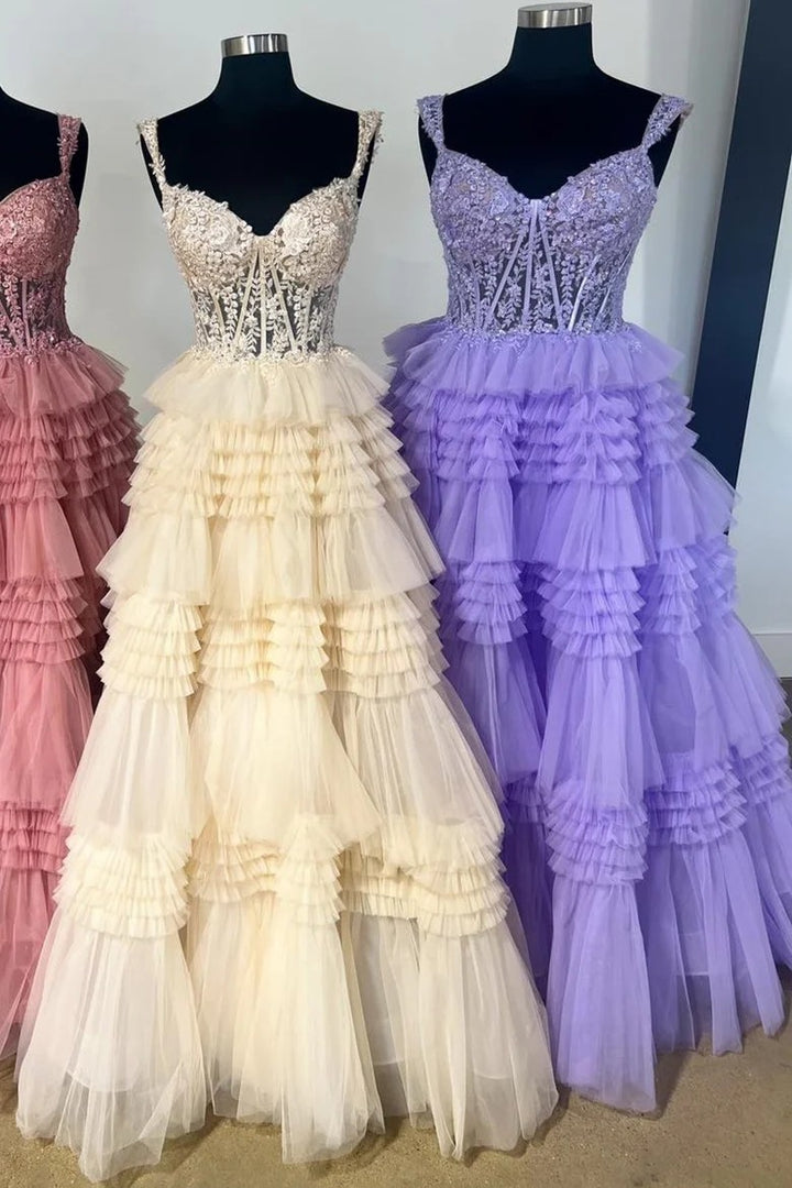 Lumidress Glamorous Red Off-Shoulder Applique Corset Ball Gown with Tiered Ruffle Skirt