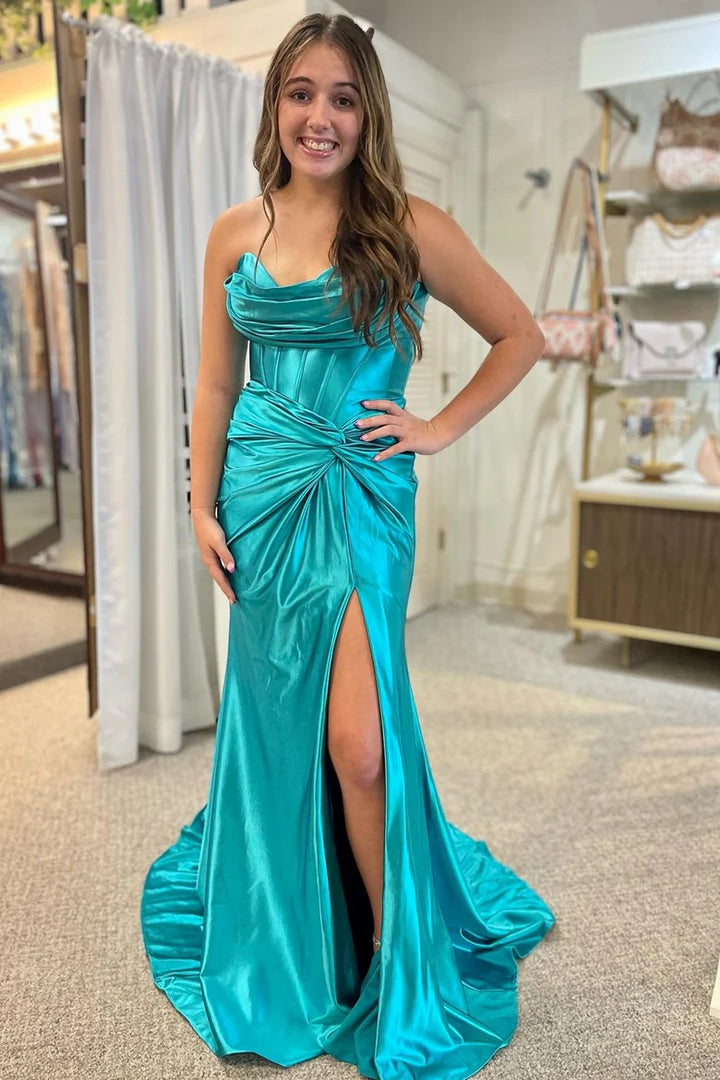 Lumidress Stunning Red Strapless Mermaid Evening Dress with Front Twist