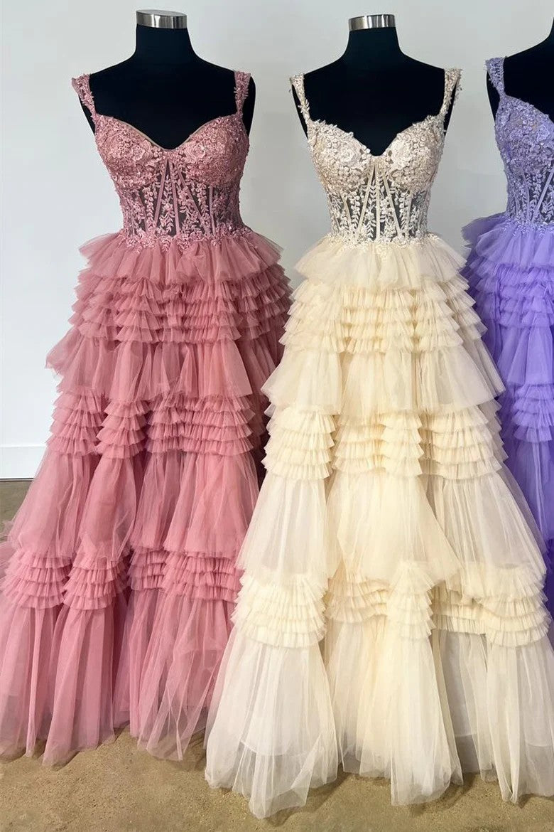 Lumidress Glamorous Red Off-Shoulder Applique Corset Ball Gown with Tiered Ruffle Skirt
