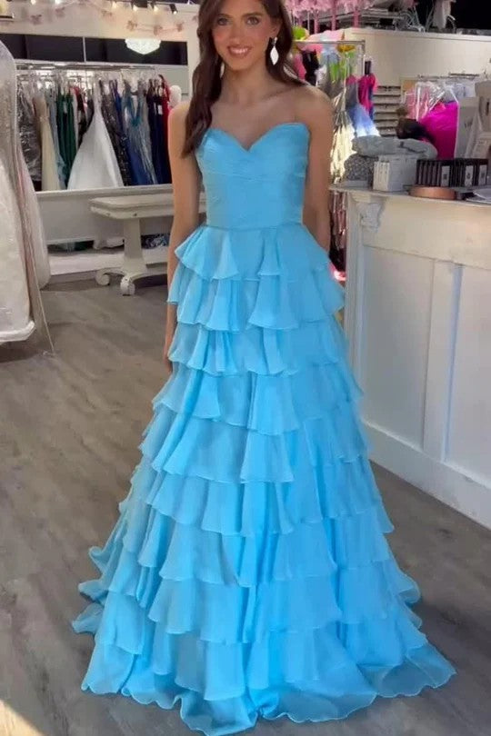 Lumidress Strapless Sweetheart Layered A-Line Prom Dress