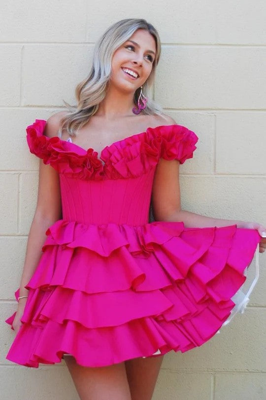 Lumidress Off-Shoulder Ruffled Tiered Short A-Line Party Dress