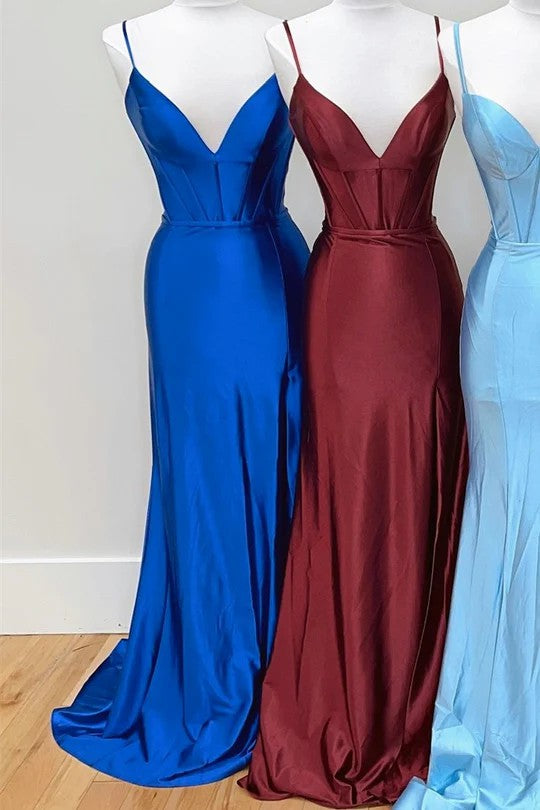 Lumidress Stunning Blue V-Neck Mermaid Long Formal Dress with Slit