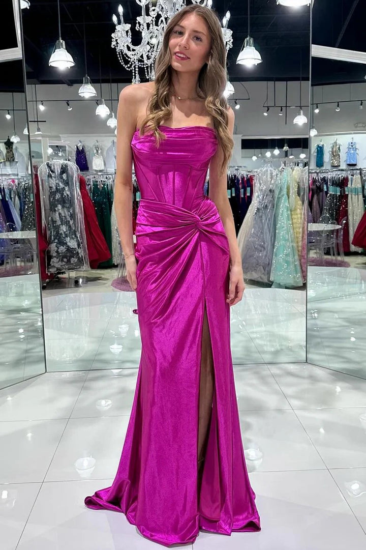 Lumidress Stunning Red Strapless Mermaid Evening Dress with Front Twist