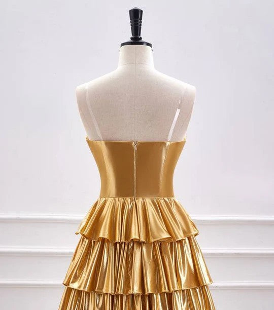 Lumidress Glamorous Gold Strapless Tiered Ruffle Short Party Homecoming Dress