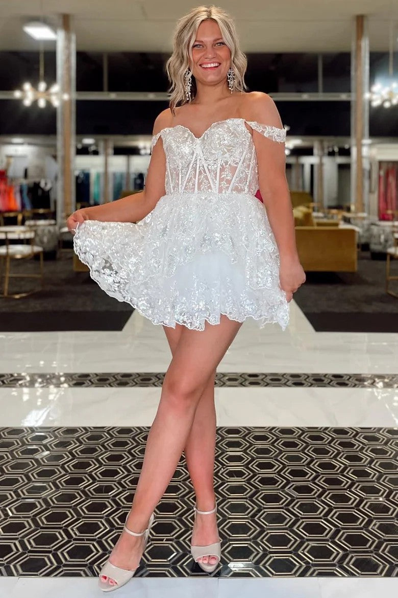 Lumidress Black Sequin Embroidered Sweetheart Tiered A-Line Homecoming Dress