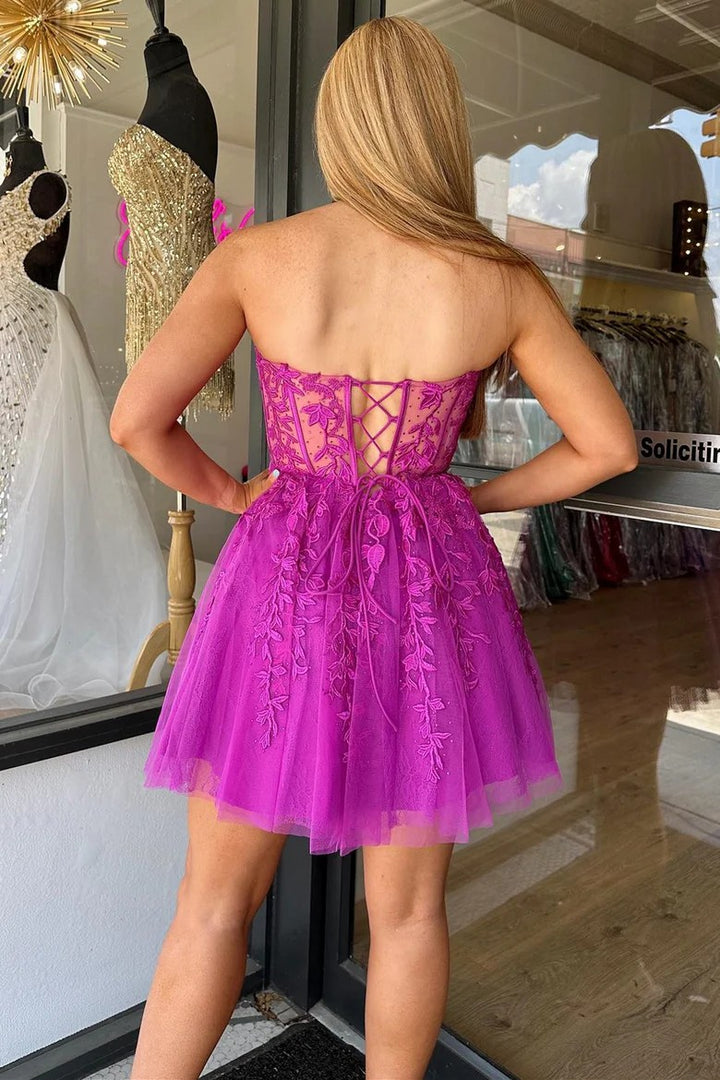 Lumidress Romantic Sweetheart A-Line Homecoming Dress with Lace Appliques