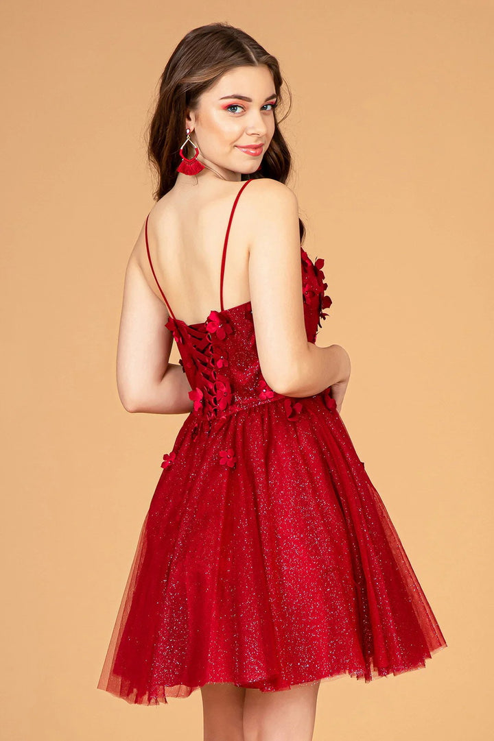 Lumidress 3D Floral Short Glitter Tulle Homecoming Prom Dress