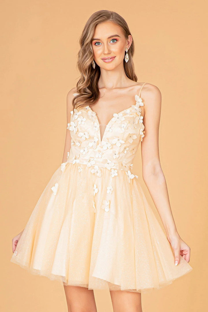 Lumidress 3D Floral Short Glitter Tulle Homecoming Prom Dress