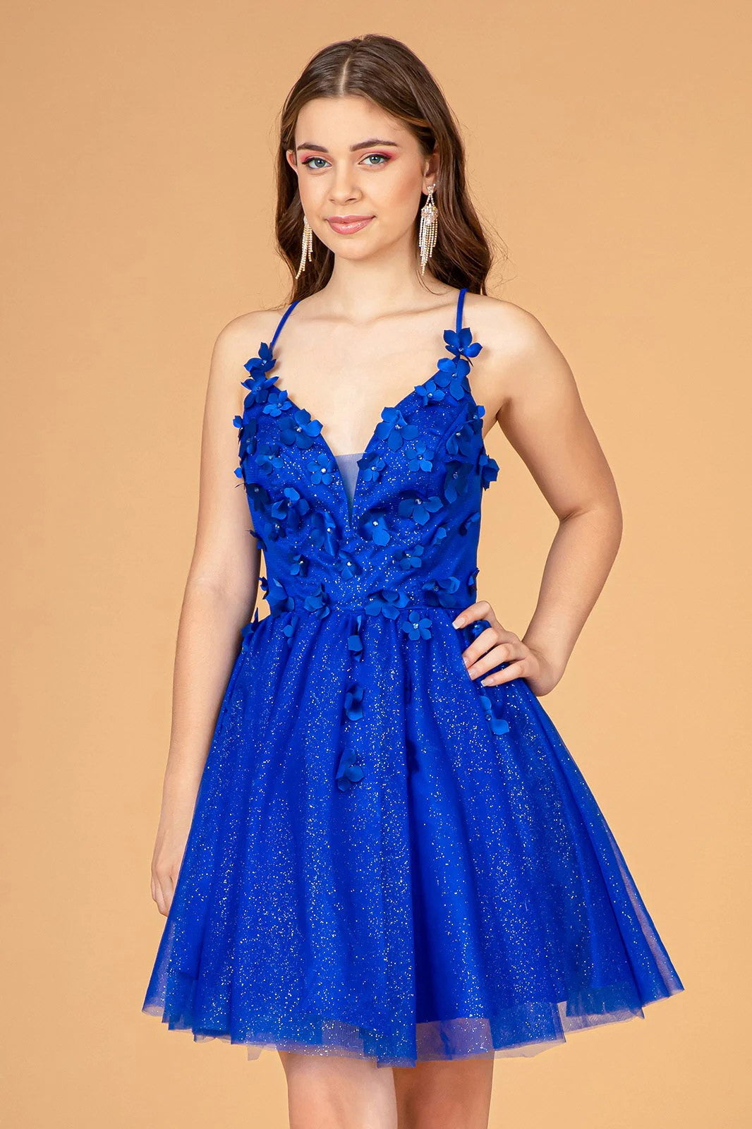 Lumidress 3D Floral Short Glitter Tulle Homecoming Prom Dress