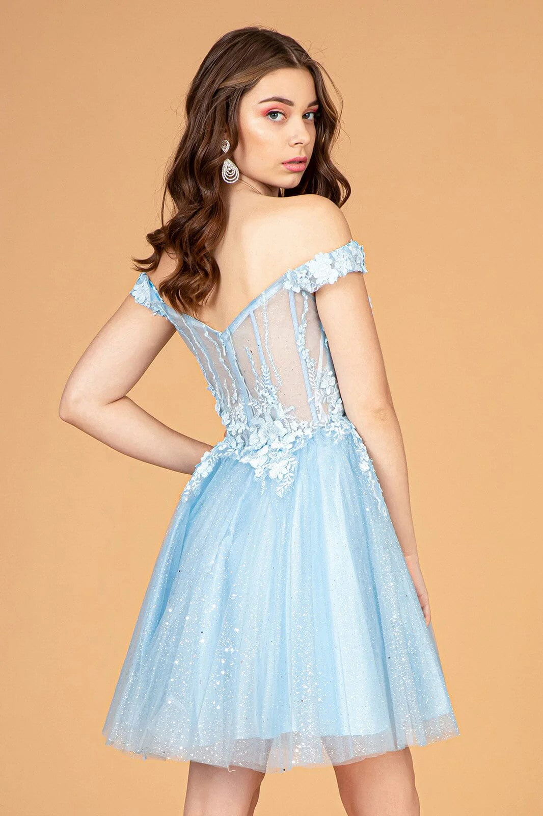 Lumidress Off Shoulder 3D Floral Sequin Short Glitter Tulle A-Line Dress