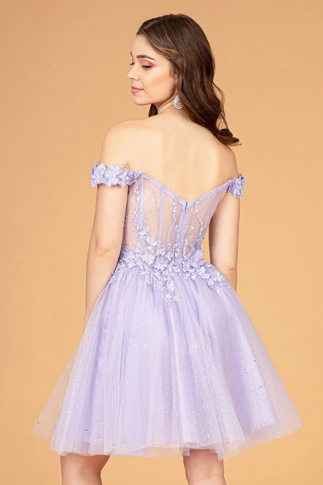 Lumidress Off Shoulder 3D Floral Sequin Short Glitter Tulle A-Line Dress