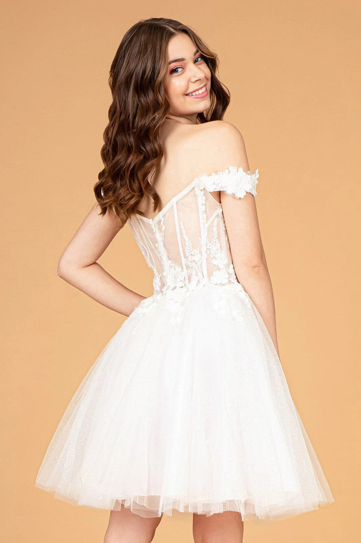 Lumidress Off Shoulder 3D Floral Sequin Short Glitter Tulle A-Line Dress
