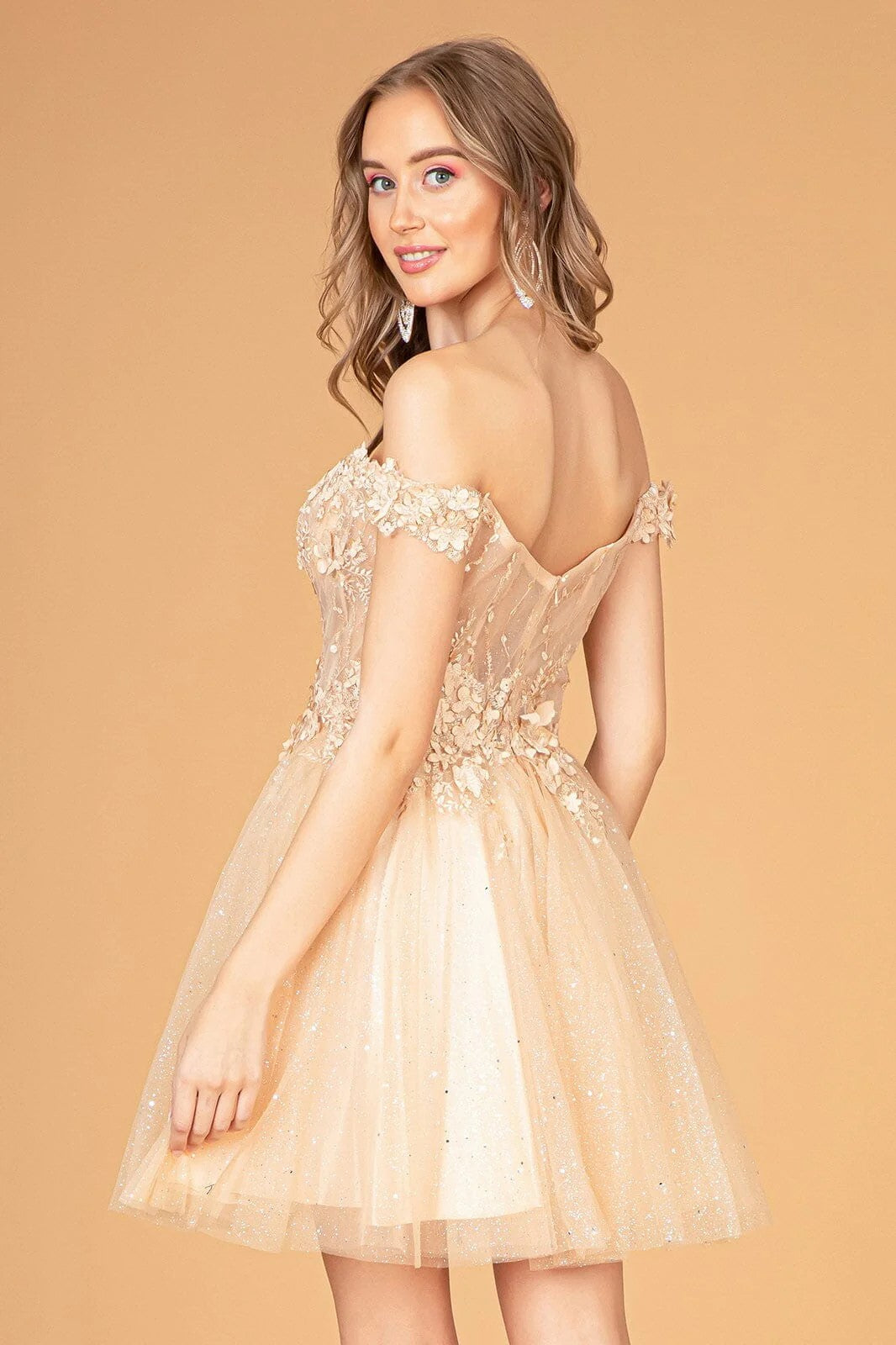 Lumidress Off Shoulder 3D Floral Sequin Short Glitter Tulle A-Line Dress