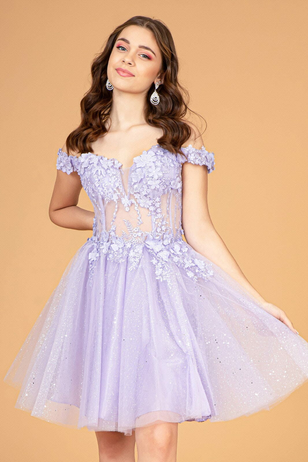 Lumidress Off Shoulder 3D Floral Sequin Short Glitter Tulle A-Line Dress
