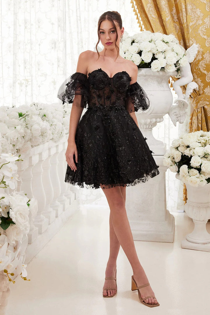 Lumidress Enchanted Bloom Puff Sleeve A-Line Short Cocktail Dress