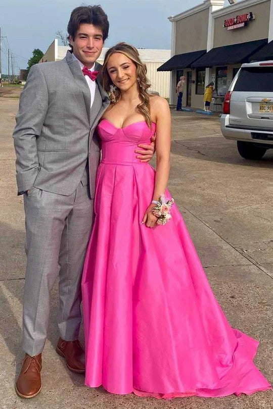 Lumidress Stylish Fuchsia Satin Strapless Long Formal Dress
