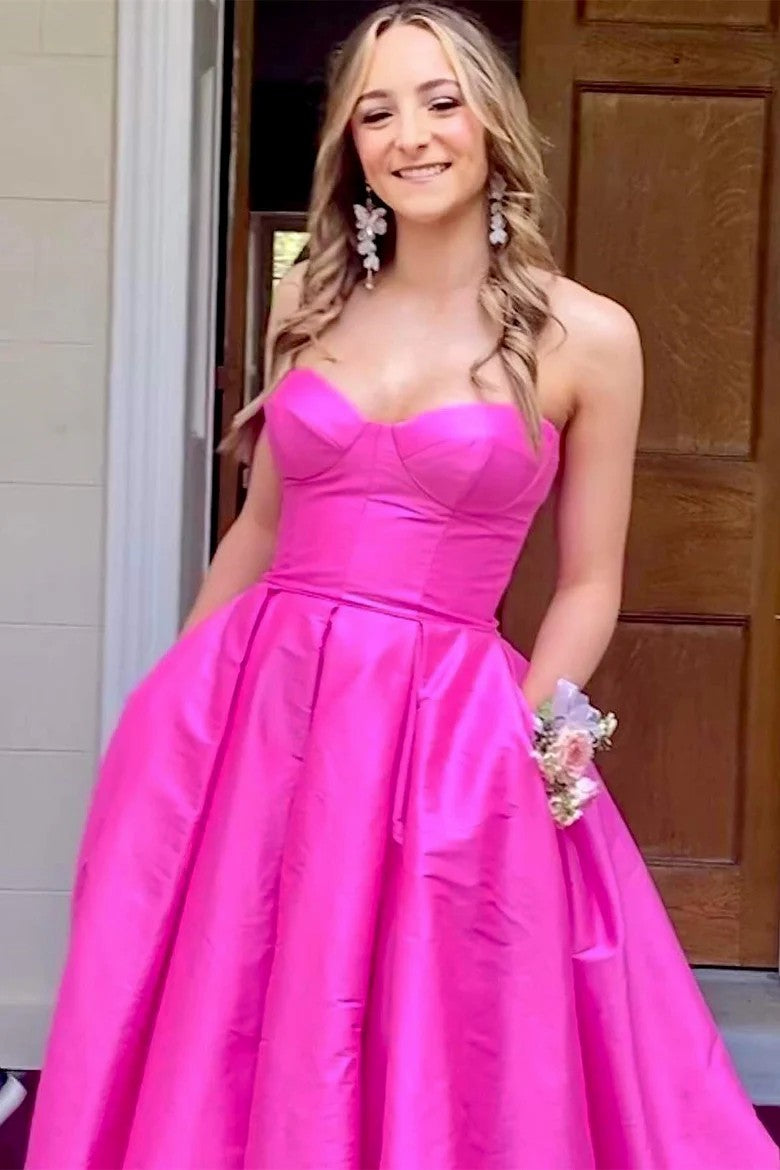 Lumidress Stylish Fuchsia Satin Strapless Long Formal Dress
