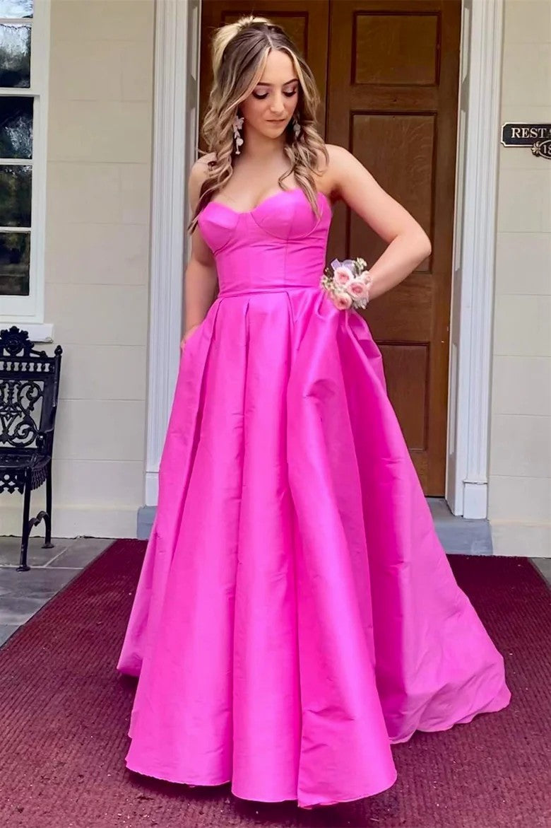 Lumidress Stylish Fuchsia Satin Strapless Long Formal Dress