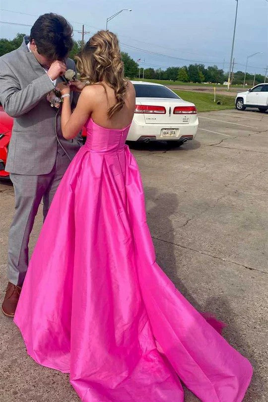 Lumidress Stylish Fuchsia Satin Strapless Long Formal Dress
