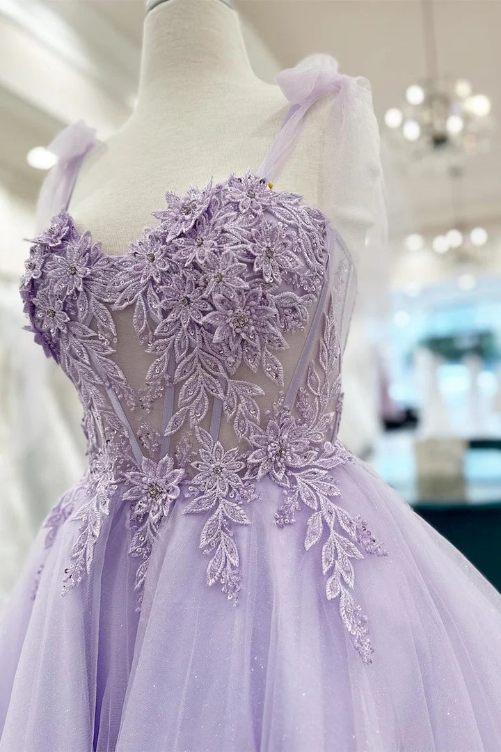 Lumidress Lavender Sweetheart A-Line Short Homecoming Dress with Floral Appliques