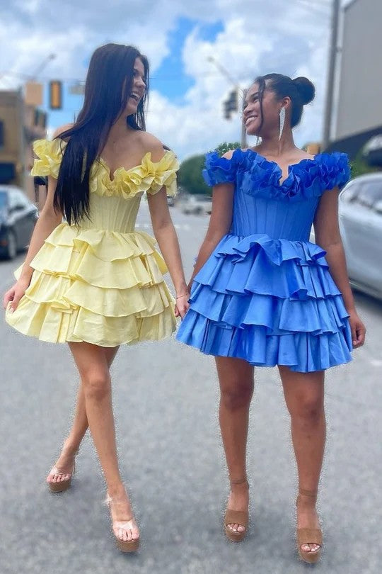 Lumidress Off-Shoulder Ruffled Tiered Short A-Line Party Dress