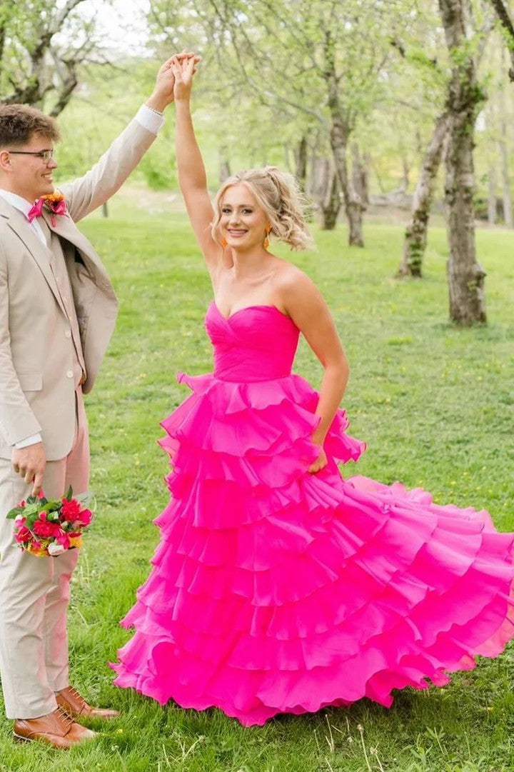 Lumidress Strapless Sweetheart Layered A-Line Prom Dress