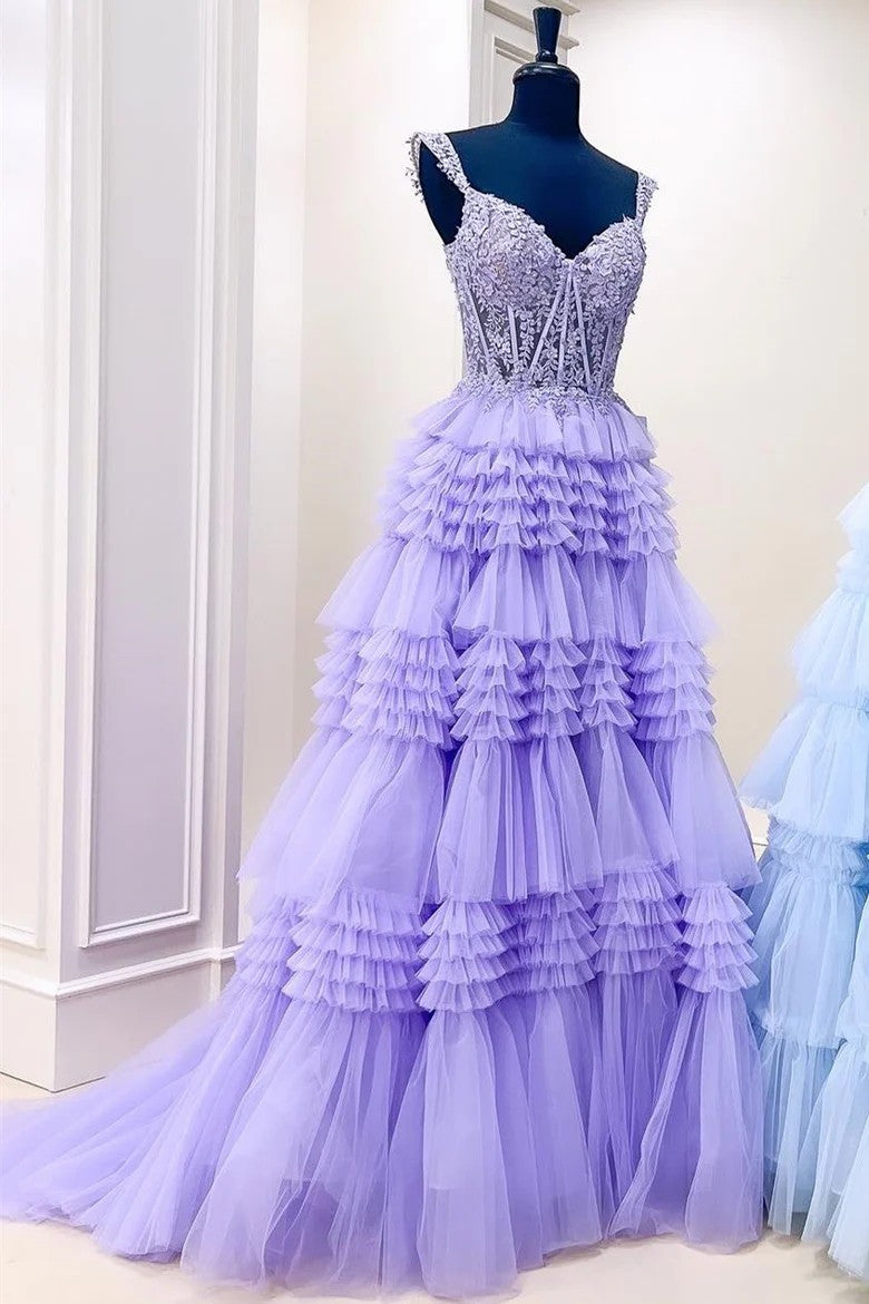Lumidress Glamorous Red Off-Shoulder Applique Corset Ball Gown with Tiered Ruffle Skirt