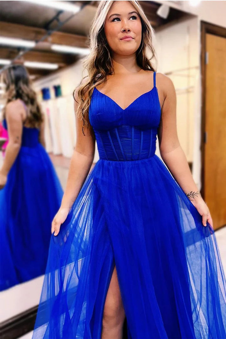 Lumidress Hot Pink Sweetheart A-Line Tulle Prom Dress with Side Slit