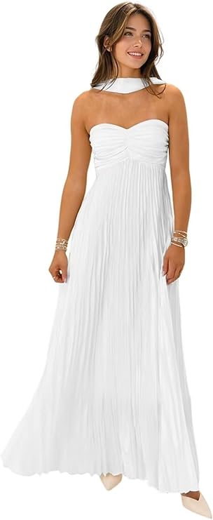Lumidress Elegant Chiffon Sweetheart Neck A-Line Pleated Formal Evening Gown with Scarf