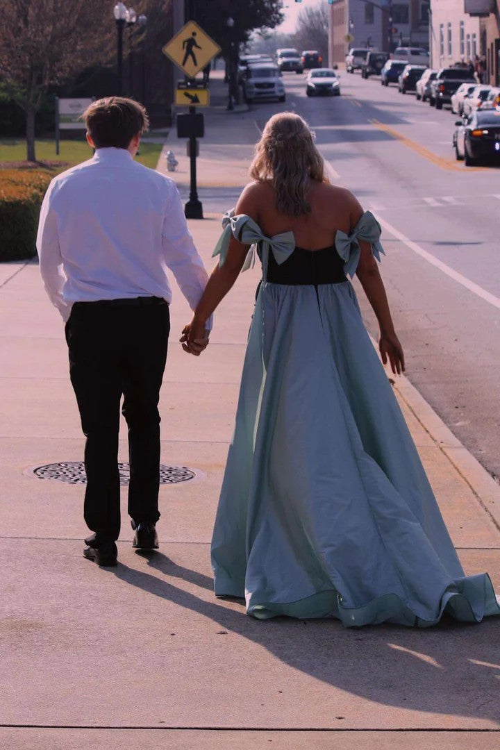 Lumidress Off-the-Shoulder Mermaid Evening Dress with Bow &amp; Detachable Train