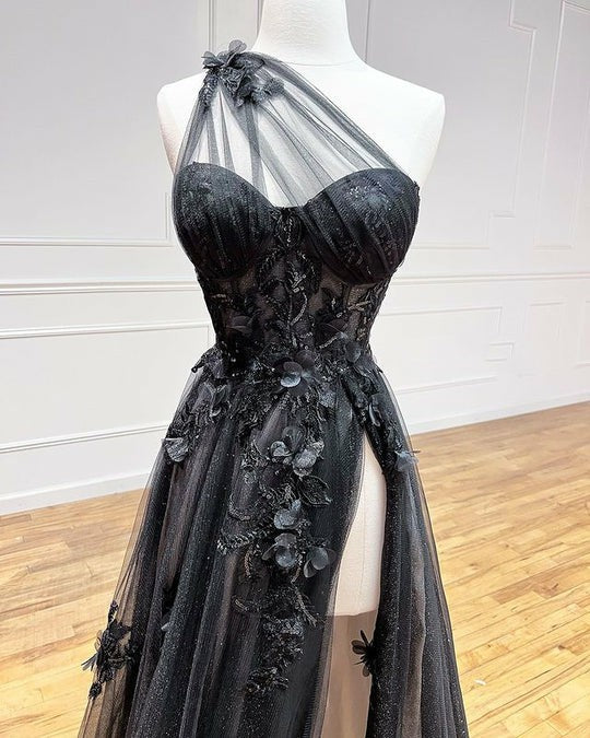 Lumidress Dreamy Lavender One-Shoulder Sheer Mesh Long Prom Dress