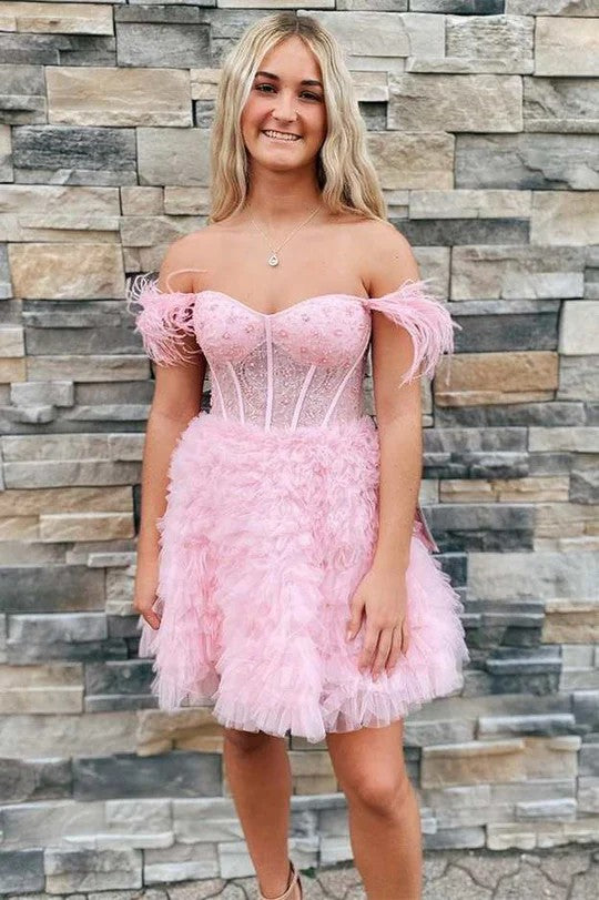 Lumidress Red Feather Sweetheart Tiered A-Line Mini Party Dress