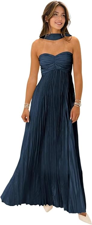 Lumidress Elegant Chiffon Sweetheart Neck A-Line Pleated Formal Evening Gown with Scarf
