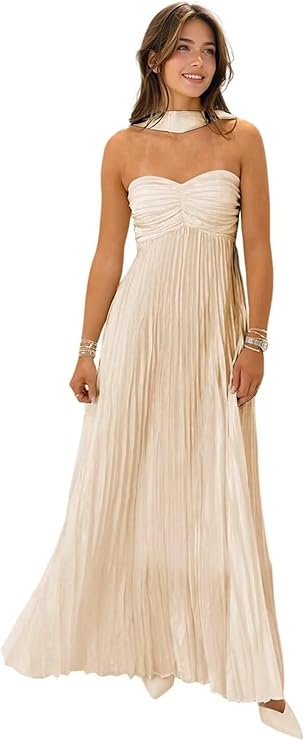Lumidress Elegant Chiffon Sweetheart Neck A-Line Pleated Formal Evening Gown with Scarf