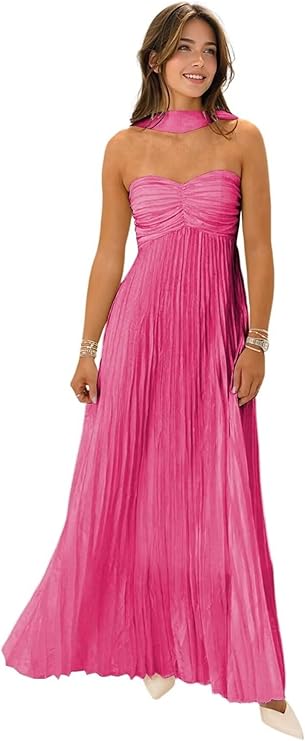 Lumidress Elegant Chiffon Sweetheart Neck A-Line Pleated Formal Evening Gown with Scarf