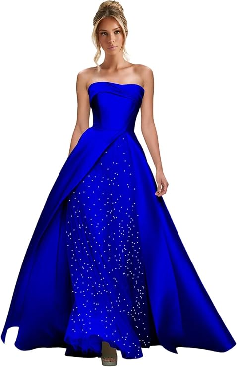 Lumidress Elegant Strapless A-Line Satin Evening Gown with Layered Tulle Skirt