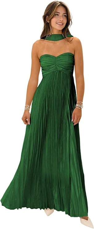 Lumidress Elegant Chiffon Sweetheart Neck A-Line Pleated Formal Evening Gown with Scarf