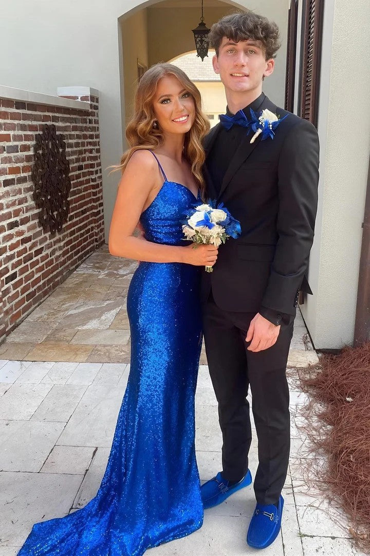 Lumidress Sequin Keyhole Strap Mermaid Long Prom Dress with High Slit